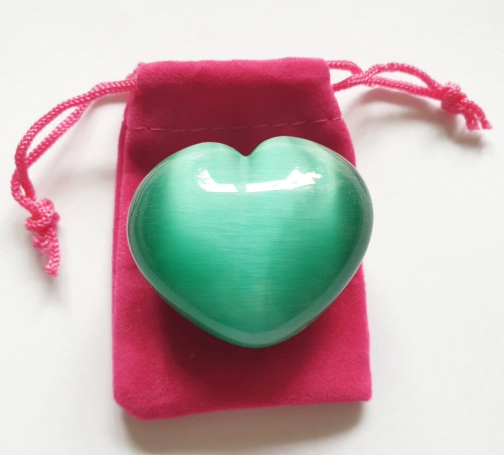 Pale Green Cats Eye Heart - Crystal Carvings > Polished Crystal Hearts