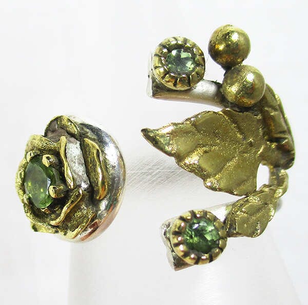 Peridot Bronze and Silver Floral Ring Crystal Jewellery > Gemstone Rings