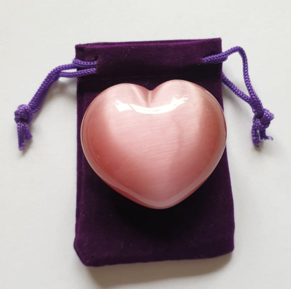 Pink Cats Eye Heart | Crystal Carvings | Polished Crystal Hearts