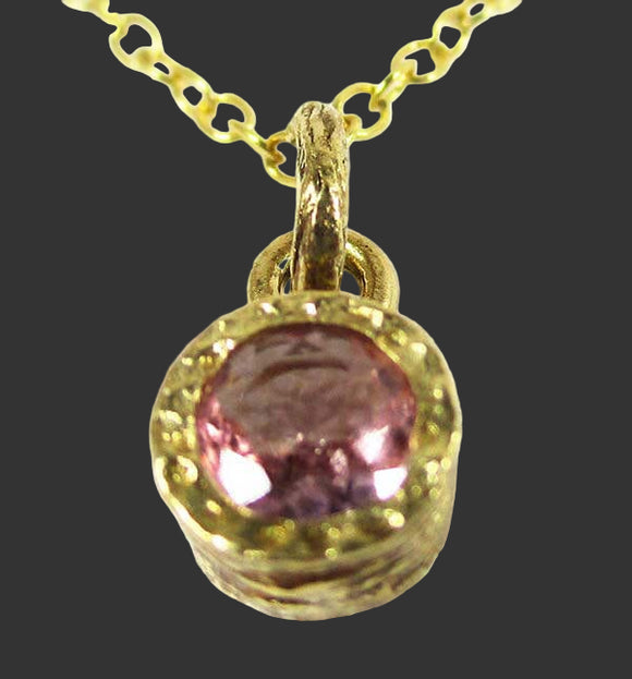 Pink Tourmaline Pendant Gold Plated Silver (x Small) | Crystal Jewellery | Crystal Pendants
