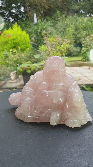 Rose Quartz Crystal Laughing Buddha (XLarge) | Crystal Carvings | Hand Carved Buddhas
