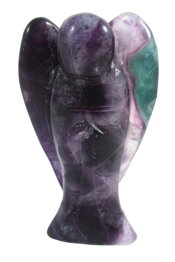 Purple and Green Fluorite Guardian Angel 5cm | Crystal Carvings | Crystal Angels
