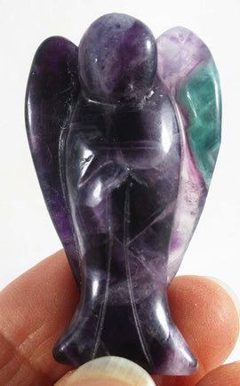 Purple and Green Fluorite Guardian Angel 5cm | Crystal Carvings | Crystal Angels