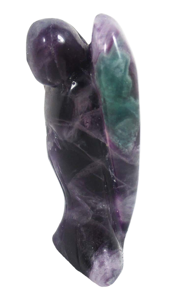 Purple and Green Fluorite Guardian Angel 5cm | Crystal Carvings | Crystal Angels