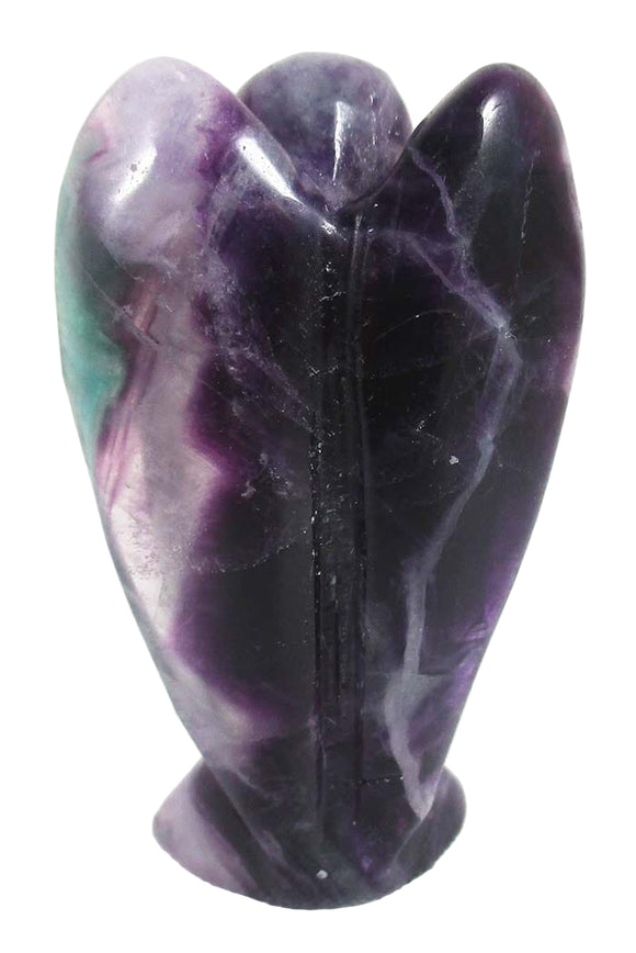 Purple and Green Fluorite Guardian Angel 5cm | Crystal Carvings | Crystal Angels