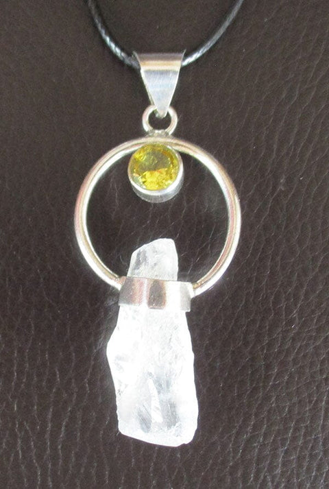 Quartz and Citrine-Glass Necklace (Silver Plated) Crystal Jewellery > Crystal Pendants