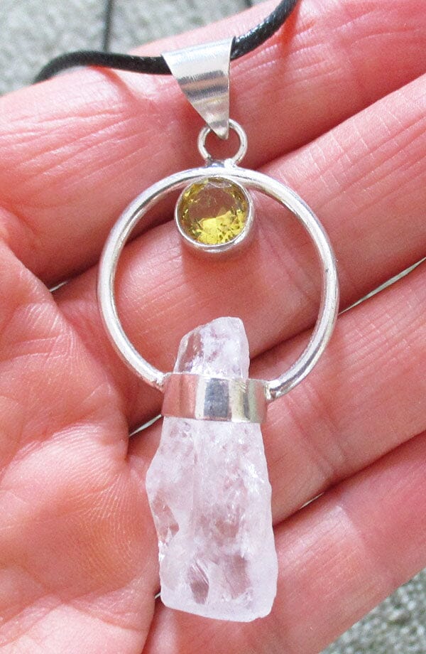 Quartz and Citrine-Glass Necklace (Silver Plated) - 1