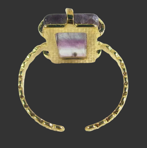 Rainbow Fluorite Rectangular Adjustable Ring | Crystal Jewellery | Gemstone Rings