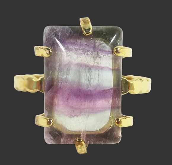 Rainbow Fluorite Rectangular Adjustable Ring | Crystal Jewellery | Gemstone Rings