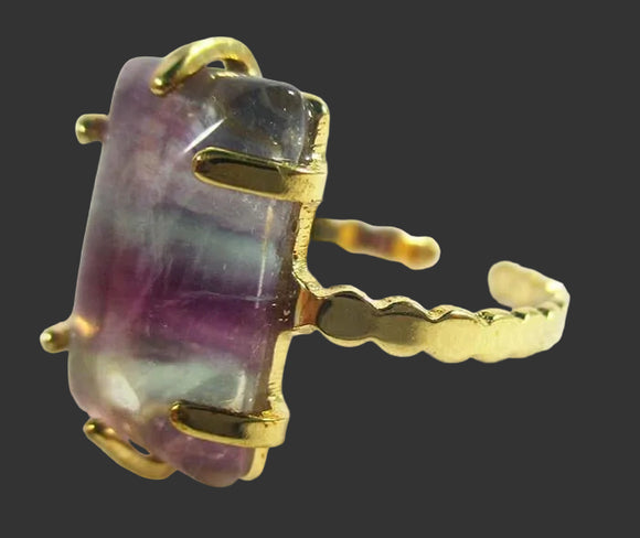 Rainbow Fluorite Rectangular Adjustable Ring | Crystal Jewellery | Gemstone Rings