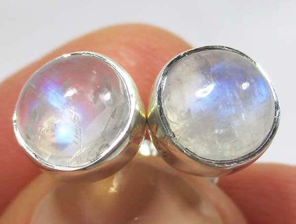 Rainbow Moonstone Round Studs - Crystal Jewellery > Gemstone Earrings