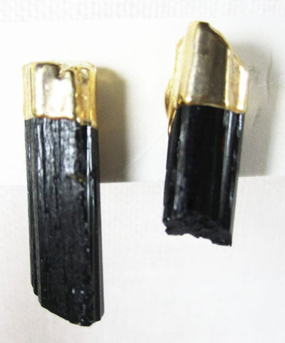 Raw Black Tourmaline Rod Studs | Crystal Jewellery | Gemstone Earrings