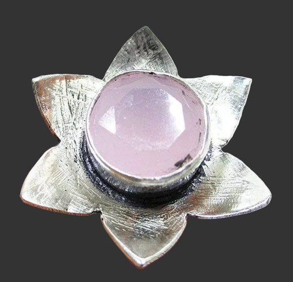 Rose Quartz Crystal Flower Ring (S.Plated) Size P | Crystal Jewellery | Gemstone Rings