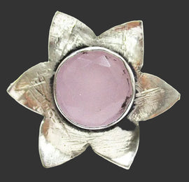 Rose Quartz Crystal Flower Ring (S.Plated) Size P | Crystal Jewellery | Gemstone Rings