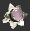 Rose Quartz Crystal Flower Ring (S.Plated) Size P | Crystal Jewellery | Gemstone Rings