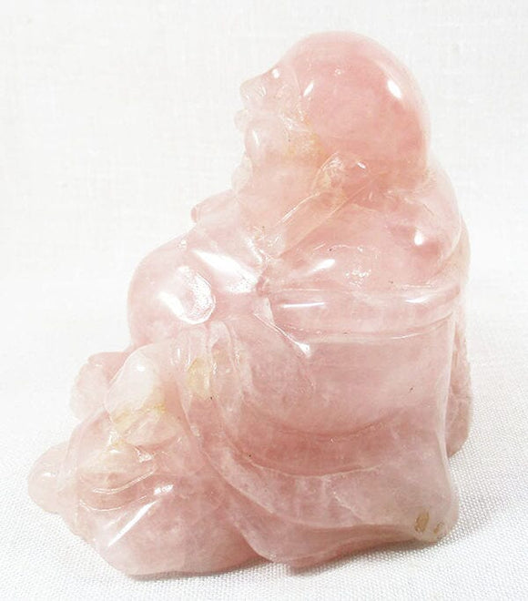 Rose Quartz Crystal Laughing Buddha (XLarge) | Crystal Carvings | Hand Carved Buddhas
