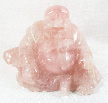 Rose Quartz Crystal Laughing Buddha (XLarge) | Crystal Carvings | Hand Carved Buddhas