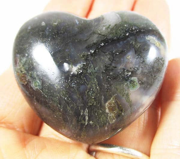 Rough Moss Agate Heart | Crystal Carvings | Polished Crystal Hearts