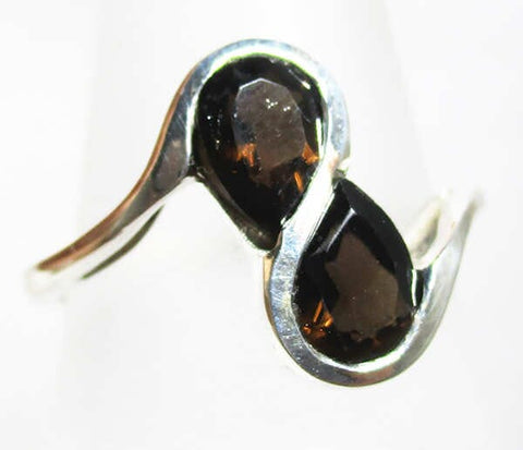 Smoky Quartz Duo Stone Ring (Size O) Crystal Jewellery > Gemstone Rings