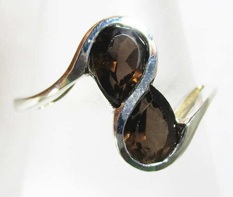 Smoky Quartz Duo Stone Ring (Size Q) Crystal Jewellery > Gemstone Rings