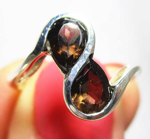 Smoky Quartz Duo Stone Ring (Size Q) - Crystal Jewellery > Gemstone Rings