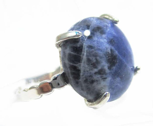 Sodalite Adjustable Silver Plated Circle Ring - 2