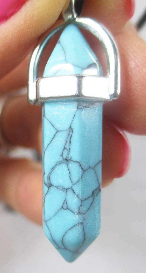 Turquoise Howlite Point Pendant on Black Cord - Crystal Jewellery > Point Pendants