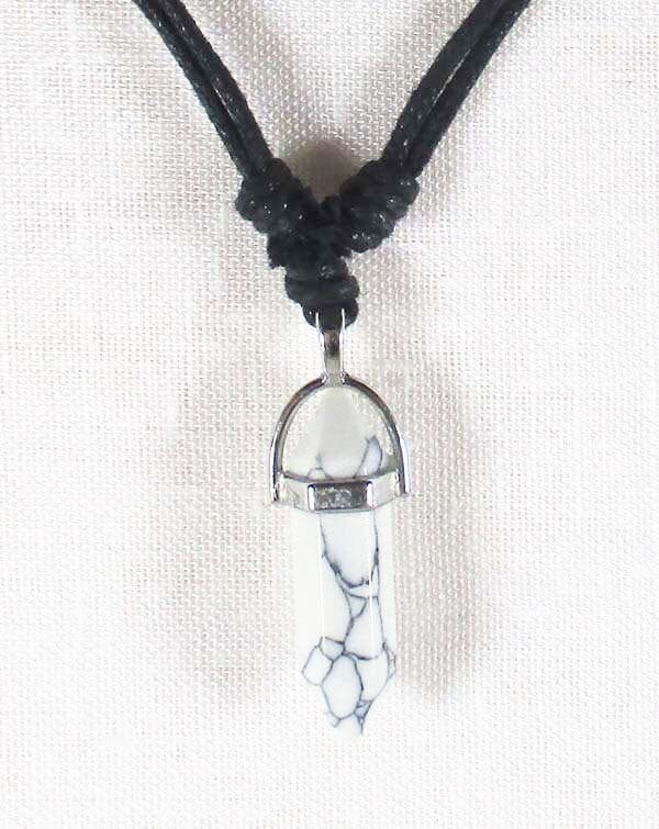 White Howlite Point Pendant on Black Cord - Crystal Jewellery > Point Pendants