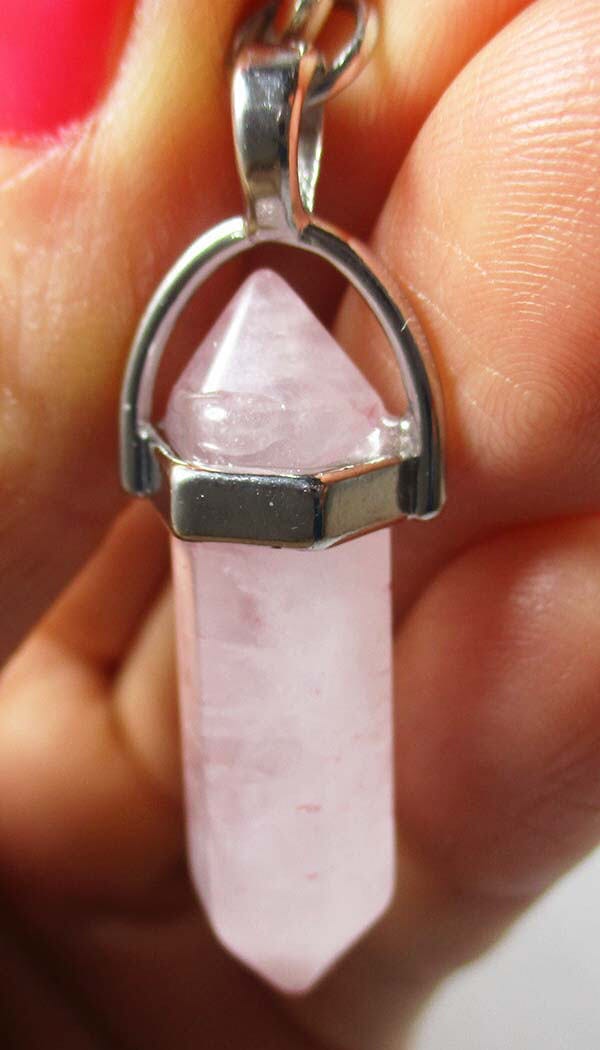 Yoga Pose Rose Quartz Pendant - Crystal Jewellery > Crystal Pendants